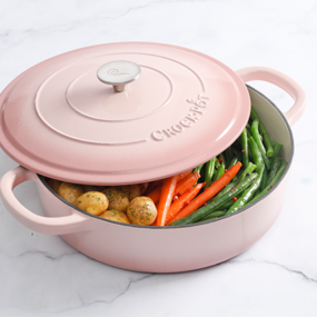  Vas de fontă emailată, 4.7L, rotund, roz pudră Crock-Pot