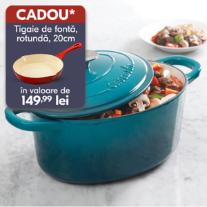 vas de fonta crockpot oval turcoaz pe masa