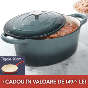 vas de fonta oval gri cu mancare