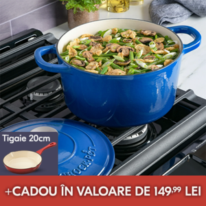 Vas cuptor, capac, fontă emailată, 6.6L, rotund, albastru Crock-Pot