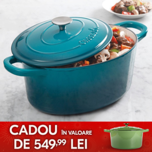 vas de fonta crockpot oval turcoaz pe masa