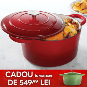 vas de fonta rosu inalt cu mancare