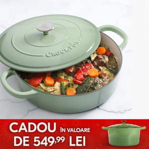 vas de fonta emailata verde fistic cu capacul deschis