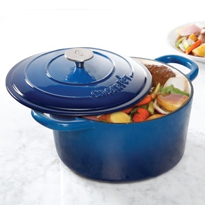 Vas cuptor, capac, fontă emailată, 6.6L, rotund, albastru Crockpot
