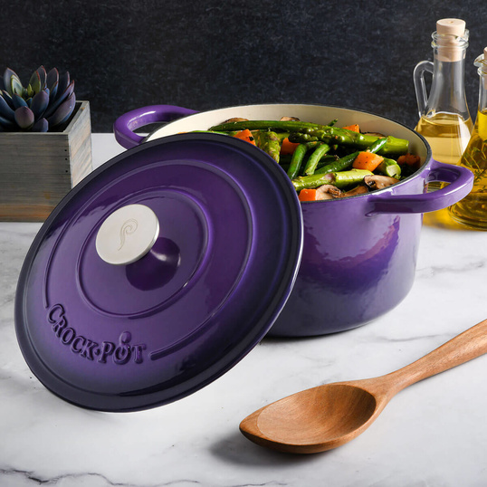 Vas cu capac, fontă emailată, 4.7L, rotund, lavandă Crockpot