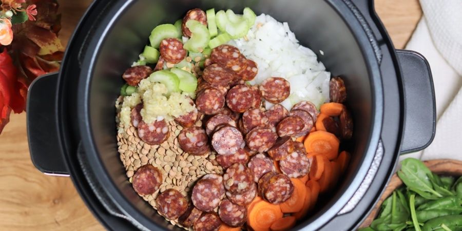 Rețetă mâncare de linte cu afumătură la Multicookerul Crock-pot Turbo Express by Teos Kitchen