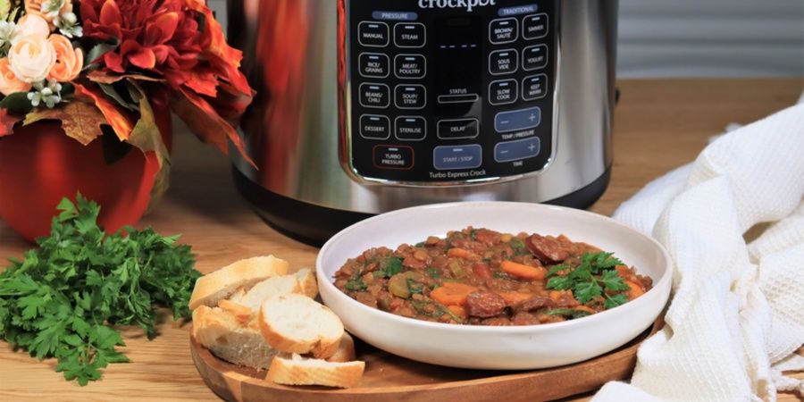 Rețetă mâncare de linte cu afumătură la Multicookerul Crock-pot Turbo Express by Teos Kitchen